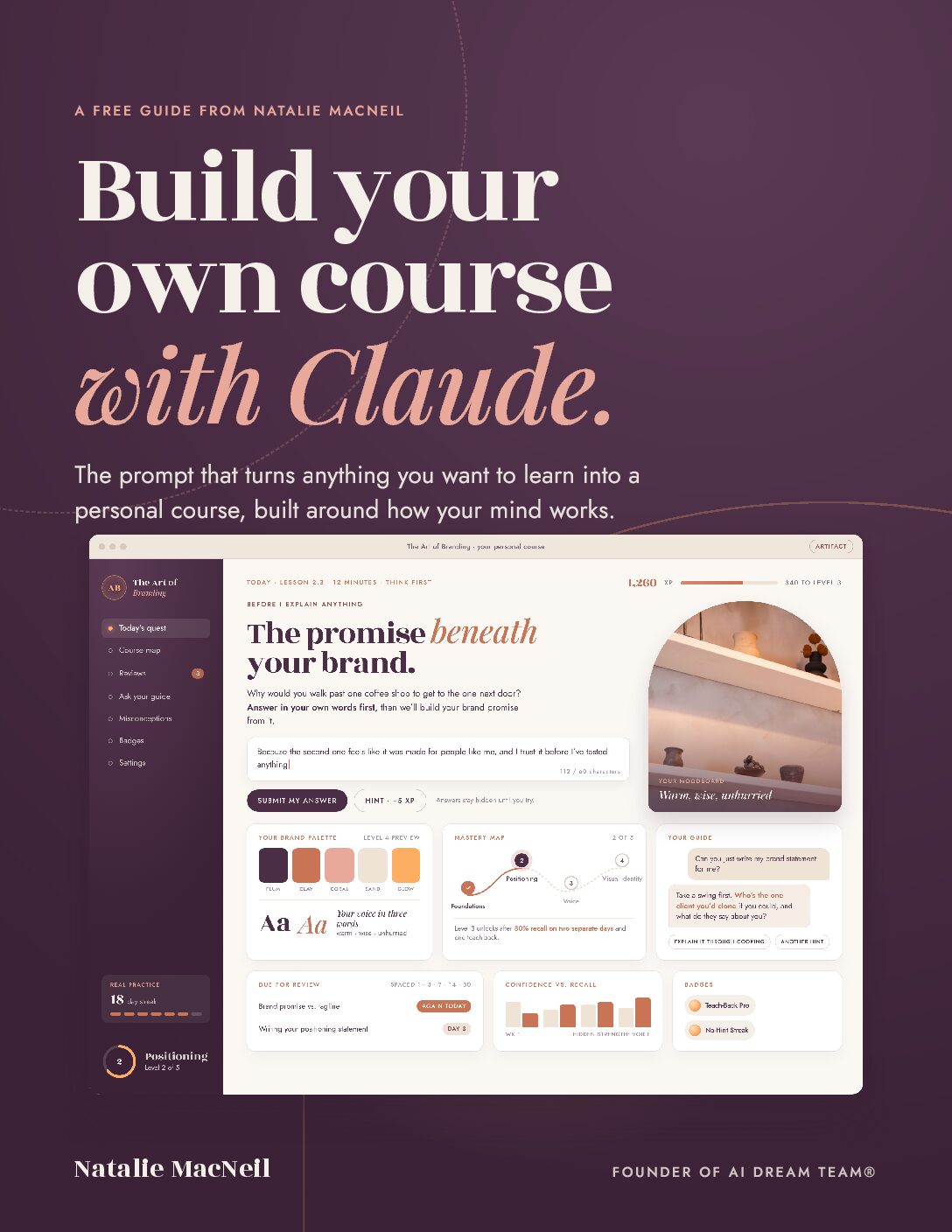 Build Your Own Course with Claude, a free guide from Natalie MacNeil